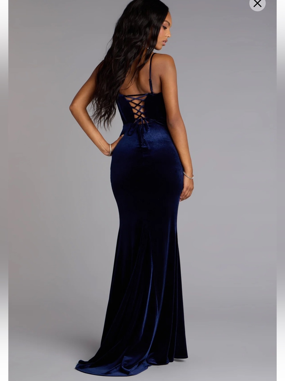 Saylor Velvet Corset Bodice Lace-Up Slit Mermaid Formal Dress XS